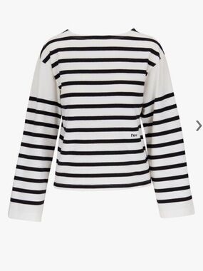 Frame Denim Black and White Striped Crewneck Knit Top L